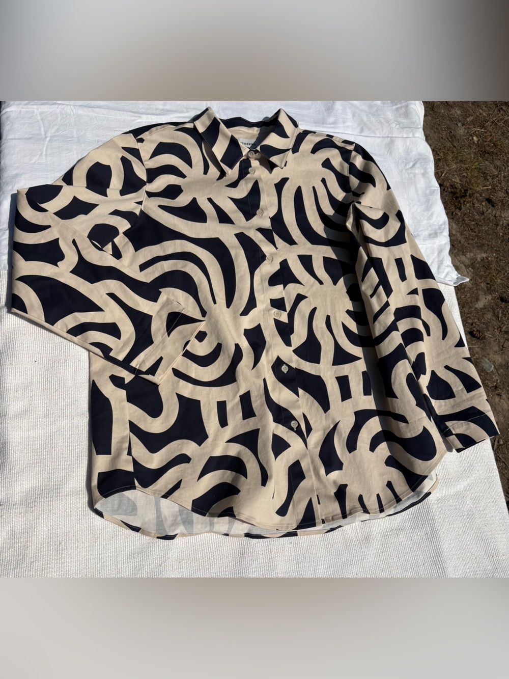 Marimekko Black and Cream Josat Joonas Graphic Button-Up Shirt